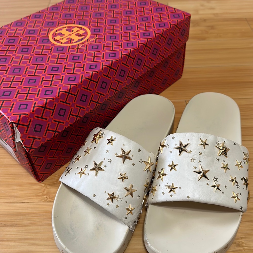 Tory Burch Star Studded Leather Platform Slides